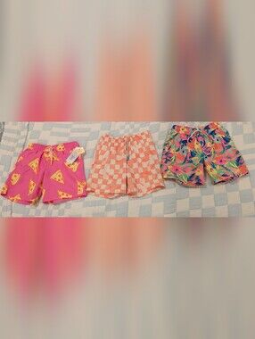 Cat & Jack 3 Swim Shorts Trunks - Pink Pizza, Peach Checker, Tropical Print